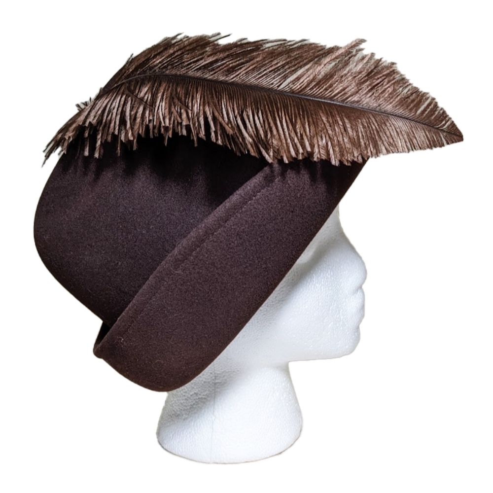 MR. JOHN Vintage 100% Wool Umber Hat w/ Ostrich Feather
